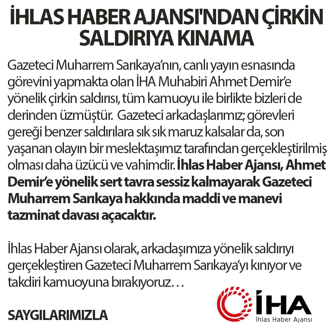 Gazeteci Muharrem Sarıkaya’dan hadsiz hareket! Kameralar önünde İHA muhabiri Ahmet Demir'e tokat attı